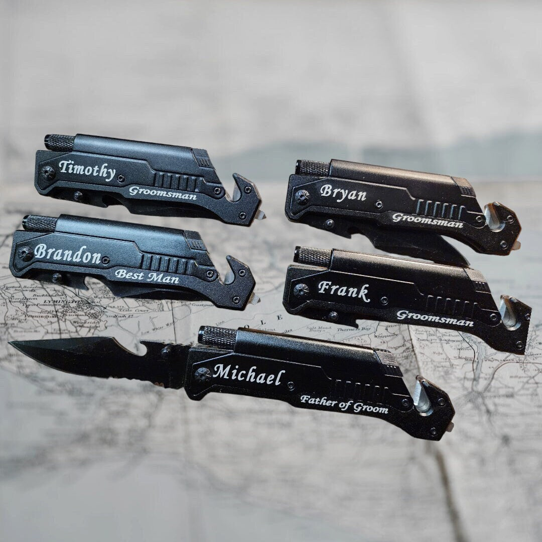 Set of Personalized Pocket Knife Groomsmen Proposal for Best Man Wedding Proposal Gift Box Engraved Father of the Bride Groom Gifts for Men