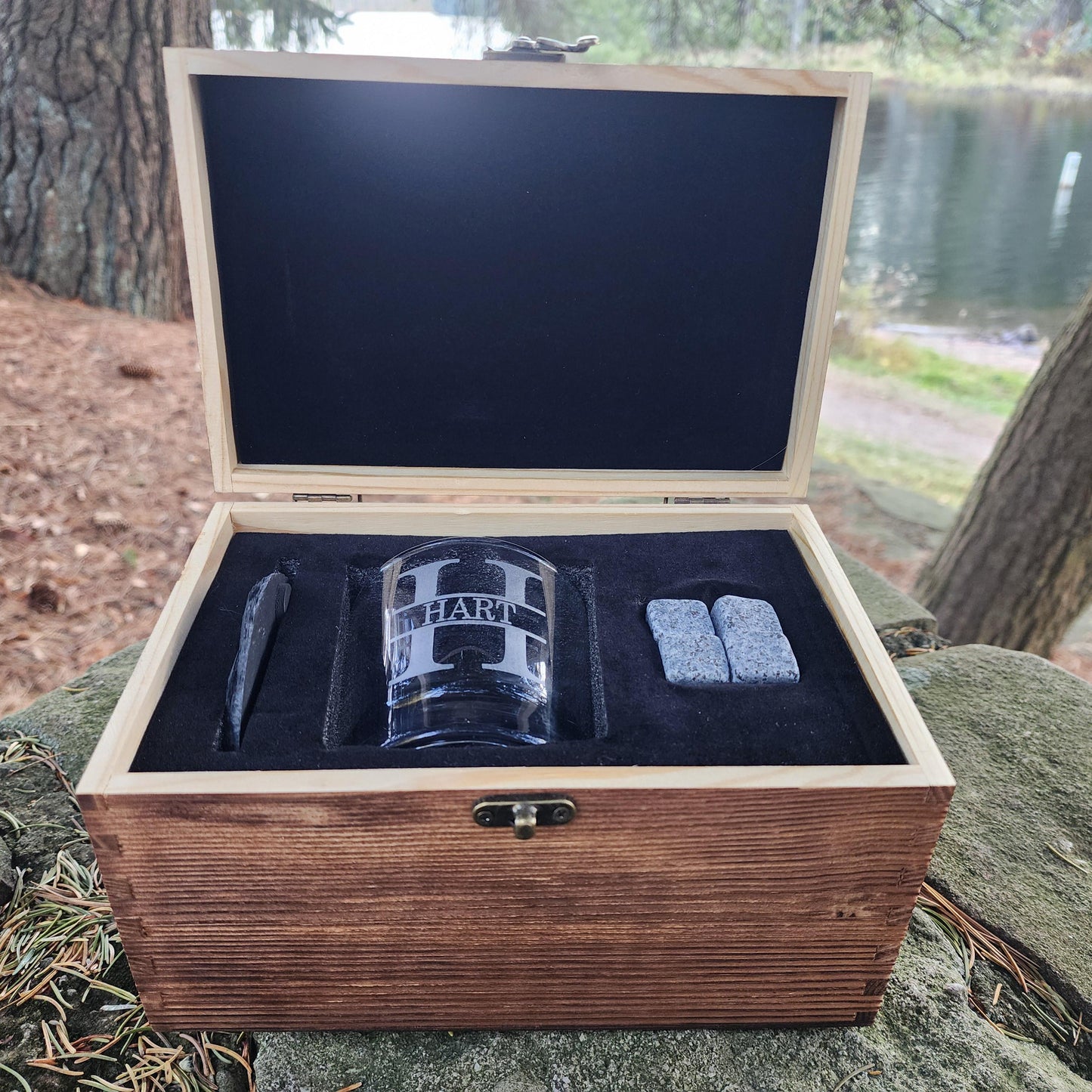 Custom Whiskey Glass Set Anchor Nautical Wood Box Gift Engraved Custom Bourbon Glasses Whiskey Glasses Fishing Gifts for Dad Him Boyfriend