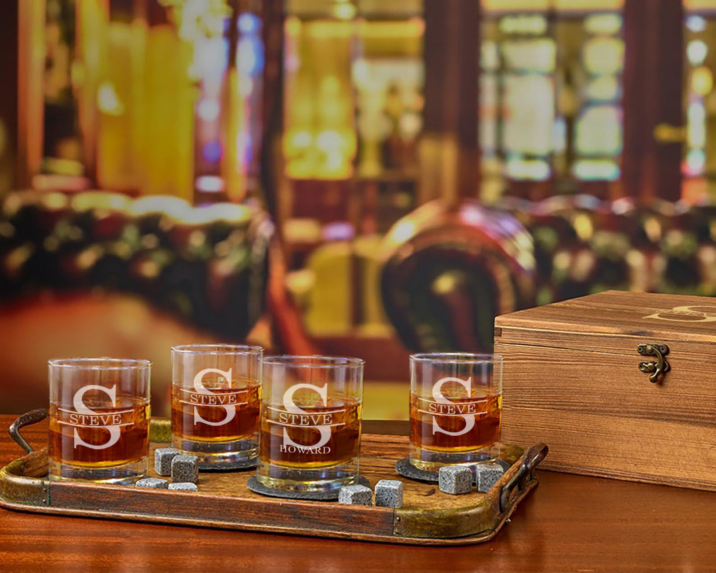 Custom Whiskey Glass Set Anchor Nautical Wood Box Gift Engraved Custom Bourbon Glasses Whiskey Glasses Fishing Gifts for Dad Him Boyfriend