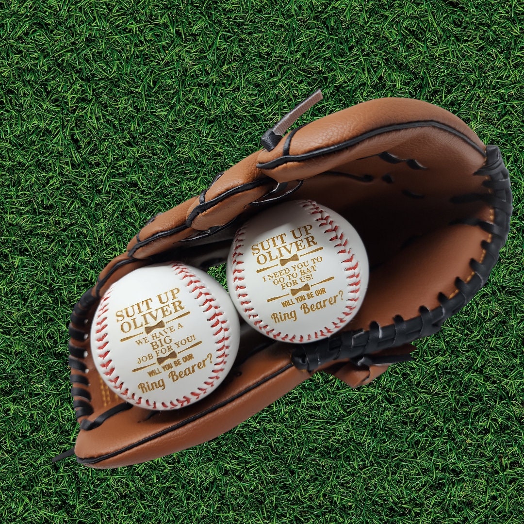 Personalized Suit Up Baseball or Bat Ring Bearer Gift Proposal Gift Custom Engraved Baseball Bat Wedding Ring Bearer Security Gift for Him