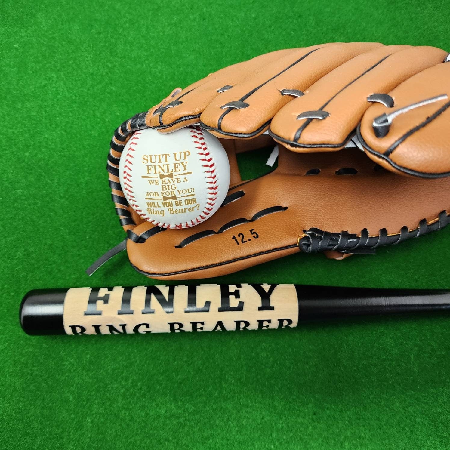 Personalized Suit Up Baseball or Bat Ring Bearer Gift Proposal Gift Custom Engraved Baseball Bat Wedding Ring Bearer Security Gift for Him