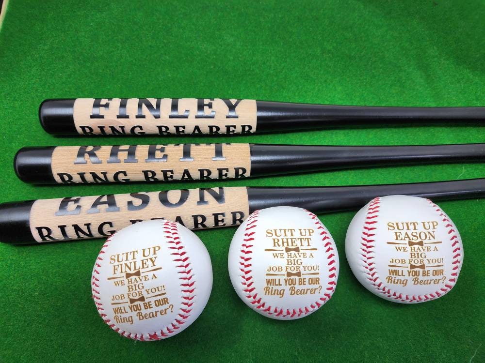 Personalized Suit Up Baseball or Bat Ring Bearer Gift Proposal Gift Custom Engraved Baseball Bat Wedding Ring Bearer Security Gift for Him