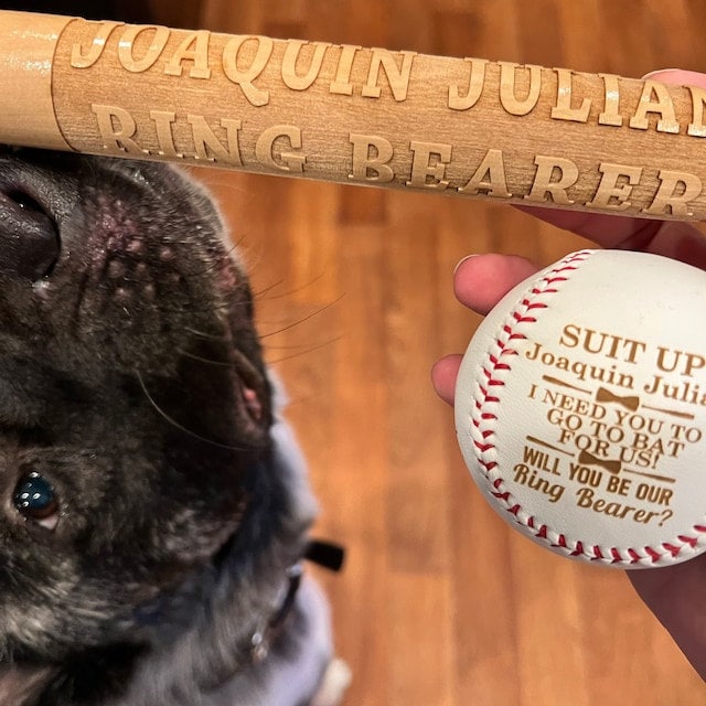 Personalized Suit Up Baseball or Bat Ring Bearer Gift Proposal Gift Custom Engraved Baseball Bat Wedding Ring Bearer Security Gift for Him