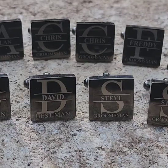Personalized Gun Metal or Silver Square Cufflinks with Gift Box Perfect Groomsmen Prospal Engraved Best Man Cufflinks Set