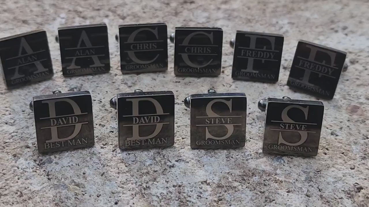 Personalized Gun Metal or Silver Square Cufflinks with Gift Box Perfect Groomsmen Prospal Engraved Best Man Cufflinks Set