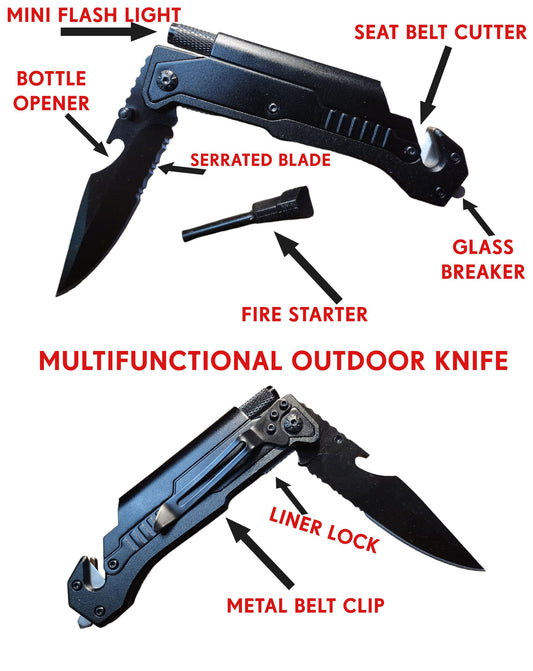 Black Pocket Knife with LED Flash Light